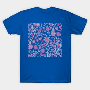 Chinese Baby Pink with Blue Floral Pattern - Hong Kong Summer Flowers T-Shirt